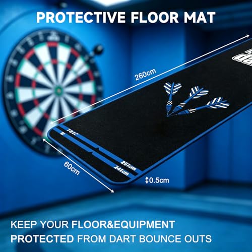 Professional Darts Throw Line Mat 102 x 23.6 Inch, Dual Standard Oche Marked Floor Mat for Steel Tip & Soft Tip Darts, Non-Slip Roll-Up Dart Game Accessory for Home & Tournament Use
