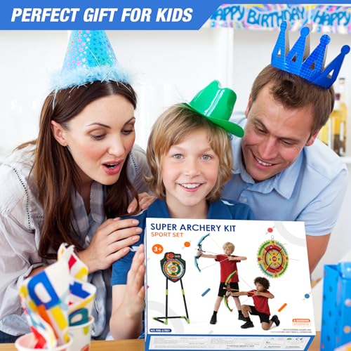 HYES 2 Pack Kids Bow and Arrow with 29" Large Dart Board, LED Light Up Archery Set with 24 Suction Cup Arrows, Indoor Outdoor Sport Toys Gifts for 3 4 5 6 7 8 9 10 11 12 Year Old Boys Girls - size: 2 pack-led dartboard target