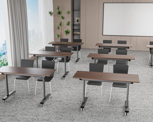 Folding Conference Table with Wheels, Mobile Flip-Top Training Table, Modular Space-Saving Meeting Table for Office, Classroom, Seminar, Library (10, Walnut, 55IN) - color: Walnut, size: 55IN