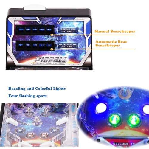 Retro Arcade Pinball Machine Game, Classic Electronic Pinball Toy with Scorer and Sounds, Mini Tabletop Ball Shooting Game for Kids