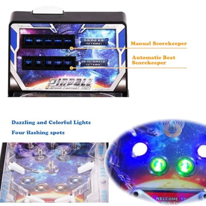 Retro Arcade Pinball Machine Game, Classic Electronic Pinball Toy with Scorer and Sounds, Mini Tabletop Ball Shooting Game for Kids