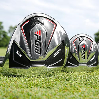 PGM 13/18 Pieces Men's Complete Golf Club Set with Driver, Fairway, Hybrid, Irons, Putter, Stand Bag & Headcovers - Ideal for Beginners (Standard/+1inch Sizes)