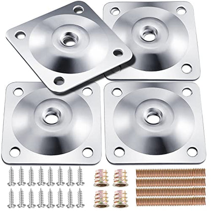 Leg Mounting Plates, 4 Sets Furniture Leg Attachment Plates, 5/16"(M8) Industrial Grade Flat Mounting T-Plates with Hanger Bolts, Screws, Strengthen Weak Furniture Repair Damaged Sofa Couch Seat - color: Sliver