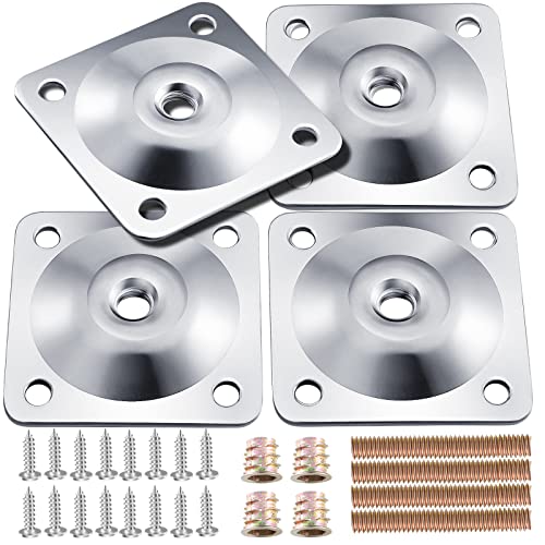 Leg Mounting Plates, 4 Sets Furniture Leg Attachment Plates, 5/16"(M8) Industrial Grade Flat Mounting T-Plates with Hanger Bolts, Screws, Strengthen Weak Furniture Repair Damaged Sofa Couch Seat - color: Sliver