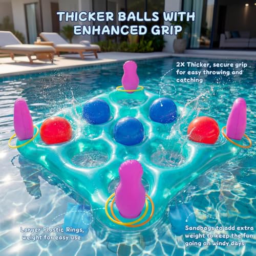 ECHTPower Tic-Tac-Toe Pool Toys Games - 2-in-1 Giant Inflatable Pool Floats with Ring Toss Set and 10 Balls, Fun Summer Party Water Beach Float Pool Game for Adults Teens Kids (Green) - color: Green