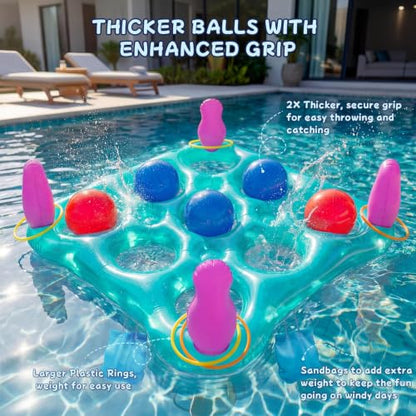 ECHTPower Tic-Tac-Toe Pool Toys Games - 2-in-1 Giant Inflatable Pool Floats with Ring Toss Set and 10 Balls, Fun Summer Party Water Beach Float Pool Game for Adults Teens Kids (Green) - color: Green