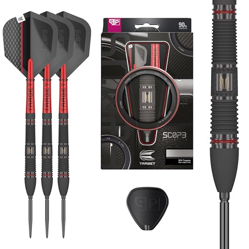 Target Darts Scope Steel Tip Swiss Point Darts, 90% Tungsten Dart Set | Steel Tip Dart, Red & Black Darts, Professional Dart Set with Swiss Points & Tool | Barrel 01/02/03/04 –21G/22G/23G/24G/25G - size: 23G, style: Barrel 02
