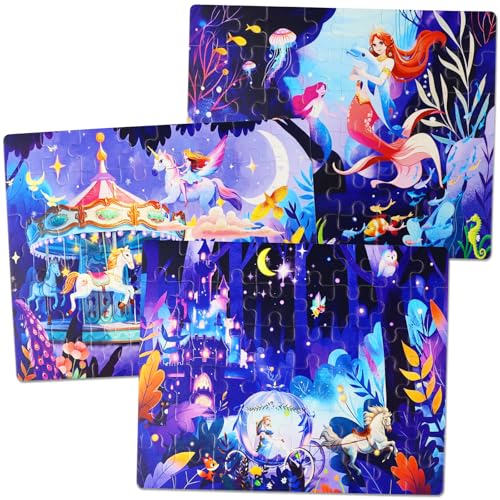 Princess Magnetic Puzzles for Girls 4-8 3 * 48 PCS Princess Themes Puzzle Magnetic Puzzles for Girls 5-6 Travel Puzzles or Airplane/Car/Road Trip Gift Toys for Girl 6-8 Years Old - color: Purple Princess-3*48pcs