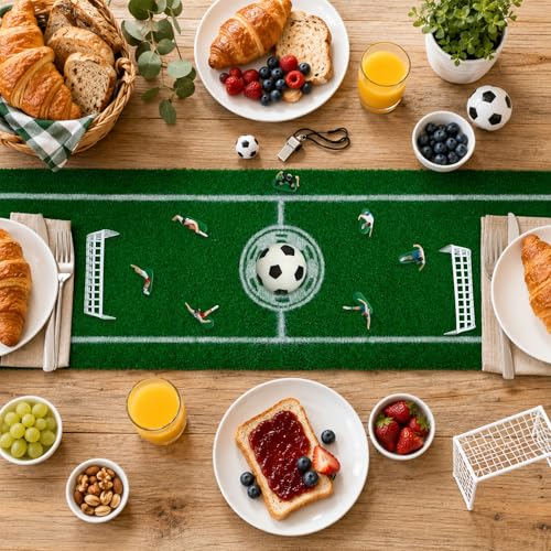 Soccer Party Decorations Table Runner - 13 x 72 Inch Artificial Grass Soccer Field Turf Runner, 1 Pack Green Soccer Table Decorations for 2026 Soccer Birthday, Game Day Watch Party Decor