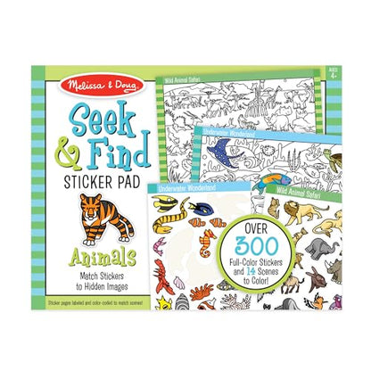 Melissa & Doug Seek & Find Sticker Pad – Animals, 400+ Stickers & 14 Scenes to Color, Search & Find Sticker Activity Pad for Coloring & Matching, Creative Learning Toys for Kids 4+ - FSC Certified