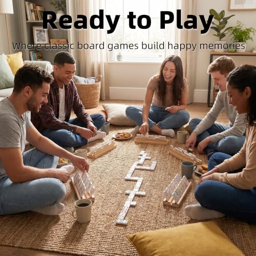 Mexican Train Dominoes Set Double 12 Dot Domino Tiles, 91 Tiles with 8 Wooden Racks, Hub & Trains, Portable Domino Game Set for Adults Kids Families - style: Double 12 Dot + 8 Racks