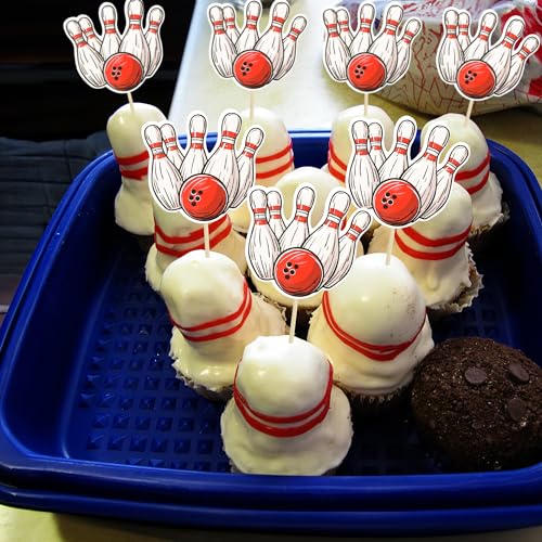 36Pcs Bowling Cupcake Toppers Sports Theme Bowling Cupcake Food Toothpicks Baby Shower Cake Decorations for Sport Balls Theme Bowling Kids Birthday Party Decorations - style: Bowling