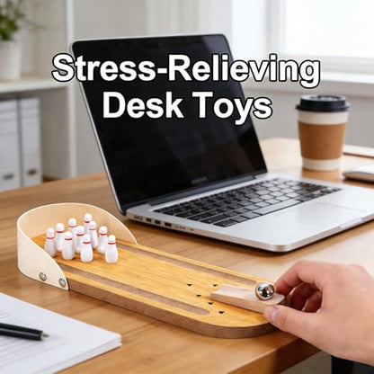 SANTA CASA Tabletop Mini Bowling Game Set for Adults Teens Kids, Wooden Funny Desktop Toys, Stress Relief Office Gadgets, White Elephant Gifts, Stocking Stuffers