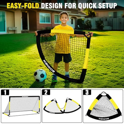 Kids Soccer Goal for Backyard Set - 2 Set of 7X5 / 6X4 ft Toddler Soccer Nets Training Equipment, Soccer Ball, Pop Up Portable Soccer Set for Kids and Youth Games and Training Goals Ages 3-16 Gift - color: 1.Black Yellow, style: 6' x 4'