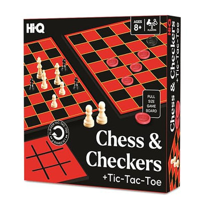 3-in-1 Chess, Checkers & Tic-Tac-Toe Game Set – Double-Sided Folding Board – Staunton Style Pieces & Interlocking Checkers – Classic Strategy Family Board Game for Kids & Adults - style: 3-in-1 Chess Checkers Tic-Tac-Toe Set