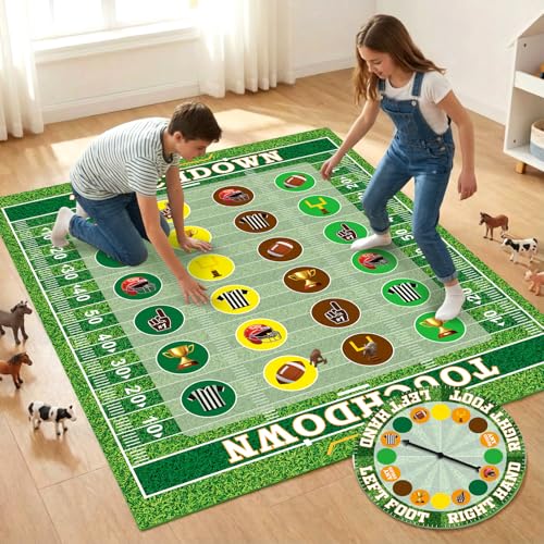 Capoda 2 Pcs Football Party Game Football Twist Pose Mat with Spinner Sport Poses Floor Mat Spinner for Sport Game Day Tailgate Party Family Classroom School Activity - style: Football