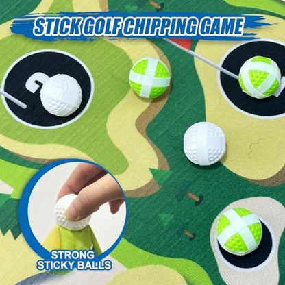 Velcro Golf Chipping Game Set w/t 2 Clubs, Portable Sticky Golf Battle Game for Indoor Outdoor Backyard Park Beach, Practice Kit for Kids Juniors Adult Family, Golf Gifts for Party Birthday Christmas