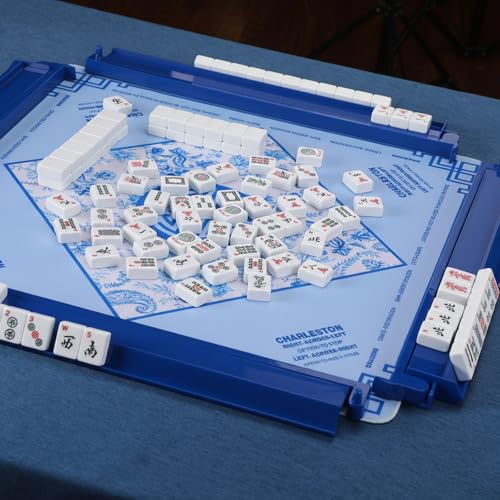 4 Pcs 18.7 Inch Dark Blue Acrylic Mahjong Tile Racks with Pushers for Game Night American Mahjong Racks Tile Set for Mah Jong Lovers and Beginners - color: Dark Blue