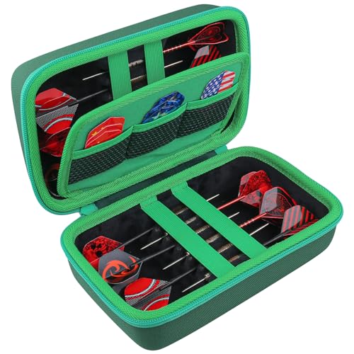 co2CREA Hard Case Compatible with Steel Tip or Soft Tip Darts, Holds 12 Darts and Extra Accessories, Built-In Storage Tubes and Pockets for Flights, Tips, Shafts (Green Case), D1602 - color: Green Case, style: Case Holds 12 Darts