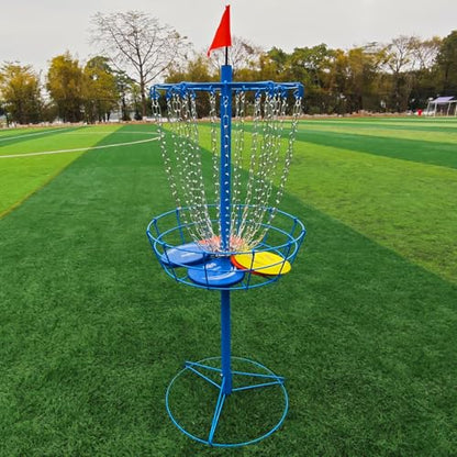 TARUMG Disc Golf Basket - Portable Disc Golf Target with Heavy Duty 24-Chains Come with Transit Bag and 3pcs Disc Golf Discs, Ground Stake -Suitable for Players of All Levels - Multi Color Available - style: Basic Blue