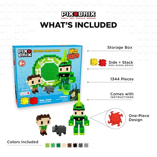 Pix Brix - Wild Kratts Toys Pixel Art Kit - Rhinoceros Creature Powers, 1344 Pieces - Patented Slide + Stack Pixel Puzzle Building Bricks, Build & Collect Wild Kratts Animals - Stem Toys, Ages 6 Plus - style: Rhinoceros Creature Powers