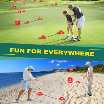Golf Yard Bucket Games, 9 Holes Bucket Backyard Golf Game Set with LED Light and Flags for Adults & Kids Indoor Outdoor, Golf Practice Gift for Backyard, Park, Beach and Lawn - size: 9 Buckets