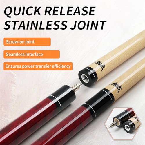 AKLOT Pool Cue Set of 4: 58'' Canadian Maple Billiard Cue Set (18-21oz) W/ 13mm Leather Tip, Wood Finish & 3D Anti-Slip Grip, Complete Weight Kit Billiard Pool Sticks for Adults//Beginners/Pro