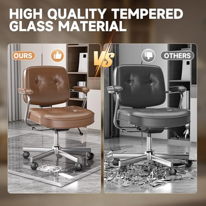 [Tempered Glass] 47“ x 40” Beveled Edge Glass Chair Mat with Polished Edge Clear Office Chair Mat, Glides Smoothly, Suitable for Carpet or Hardwood Floors - size: 47“x40”