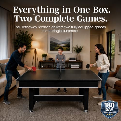 Hathaway Spartan 6 Ft Pool Table, with Ping Pong Multi Game Combo Tables for Family Recreation Game Rooms - Includes Billiard Balls, Cues, Paddles, Brush & More