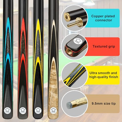 HomeSeason 57inch Snooker Cue Stick 18oz 3/4 Jointed Pool Cue, with Extension, Cue Case, Durable Ash Wood and Red Maple Construction Billiards Cue - color: HSS12