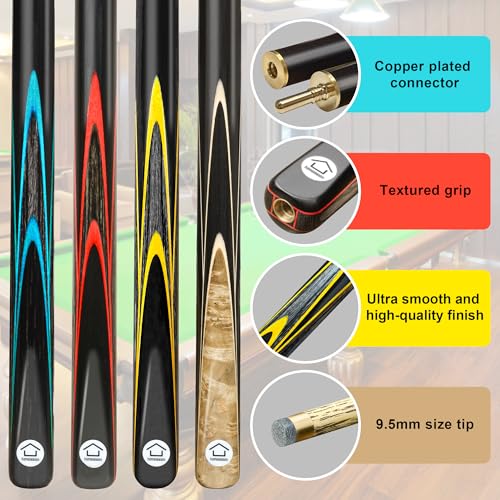 HomeSeason 57inch Snooker Cue Stick 18oz 3/4 Jointed Pool Cue, with Extension, Cue Case, Durable Ash Wood and Red Maple Construction Billiards Cue - color: HSS11