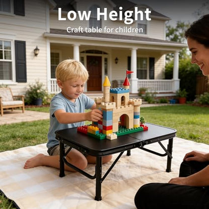 2FT Small Camping Portable Table, Black Aluminum Frame, Adjustable Height up to 21", Lightweight Carry Handle, Portable for Travel, Camping Outdoor Use - size: 2 ft × 1.3 ft × 1.78 ft H, No Umbrella Hole