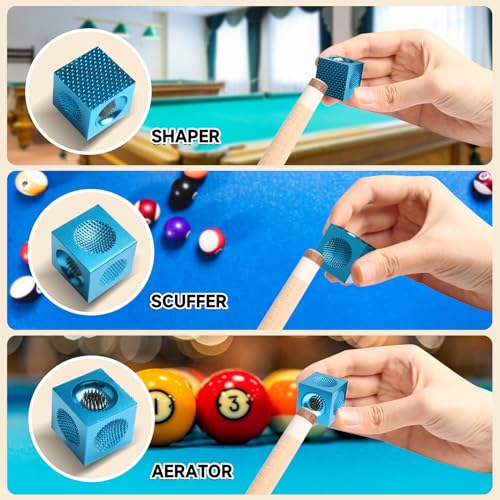 GSE Games & Sports Expert Billiard Pool Cue Tip Tool, Stick Scuffer/Shaper/Aerator/Joint Protector Tool, Billiard Accessories - style: Blue 5-in-1 Cube Tool