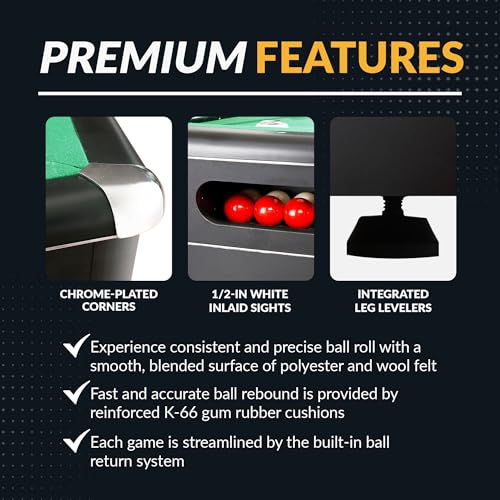 Hathaway Renegade 54-in Bumper Pool Table for Game Room – Genuine Slate Play Bed & Carpeted Ball Return System – Includes Cues, Balls, Brush & Chalk – Green Felt with Black Finish