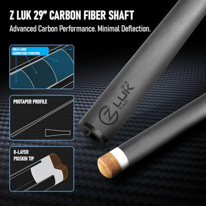 Z LUK Carbon Fiber Pool Cue Stick, Low Deflection Billiard Cue Sticks 12.5mm Tip, Professional Pool Stick for Adults with 3/8-8 Stainless Steel Joint - color: Obsidian Monarch