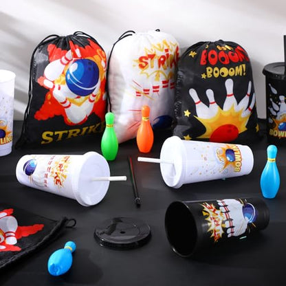 24 Pcs Bowling Party Favors Bowling Party Plastic Cups Bowling Party Drawstring Backpack Bag 24 oz Bowling Tumbler Bowling Party Favor Bags for Bowling Birthday Team Party Supplies Gifts