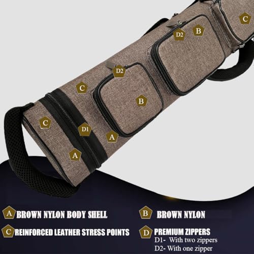 Champion 2X4,3x6 Nylon/Leatherette Billiard Pool Cue Stick Hard Carrying Case 4S2B, 6S3B - color: Brown, size: 3X6 (3B6S)