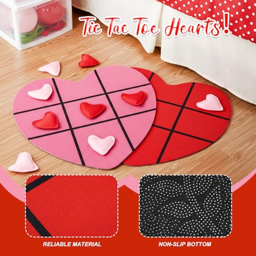 Reallnaive 2 Set Valentine's Day Tic Tac Toe Game Include 2 Pcs Heart Shaped Mats 20 Heart Bean Bags Toss Valentine Party Activities for Couple Adults Family Indoor Outdoor Galentine Party Game - style: Valentine's Day