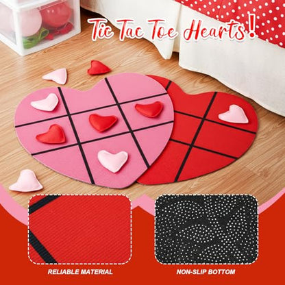 Reallnaive 2 Set Valentine's Day Tic Tac Toe Game Include 2 Pcs Heart Shaped Mats 20 Heart Bean Bags Toss Valentine Party Activities for Couple Adults Family Indoor Outdoor Galentine Party Game - style: Valentine's Day