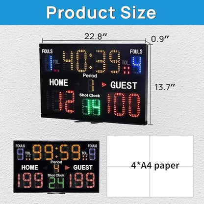 YZ LED Basketball Scoreboard with Shot Clock, Digital Scoreboard with Control Panel, Electronic Scoreboard with Timer Clock, Digital Score Keeper Outdoor