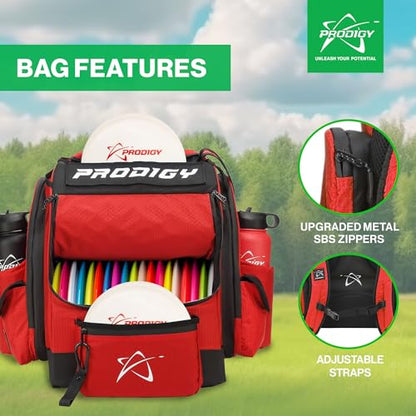 Prodigy Disc BP-1 V3 Disc Golf Backpack | Backpack Storage with 30+ Disc Capacity | Disc Golf Backpack Bag | Tear & Water Resistant | Golf Accessories for Men | Large Golf Disc Bags - color: Red