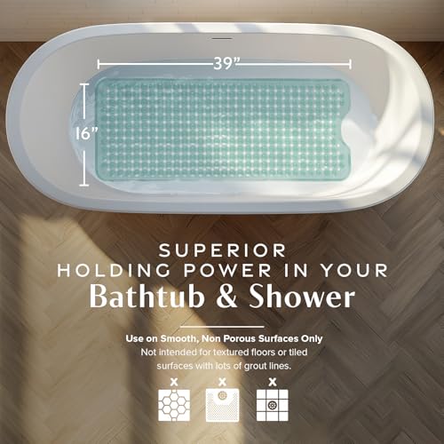 SlipX Solutions Power Grip 39x16 Bathtub & Shower Mat | Premium Non-Slip Bath Safety | Clear Light Green - color: Clear Light Green