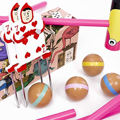 Queen of Hearts Flamingo Croquet - Alice in Wonderland Themed Croquet set for adults for kids. 4 Player wooden croquet set by Professor Puzzle.