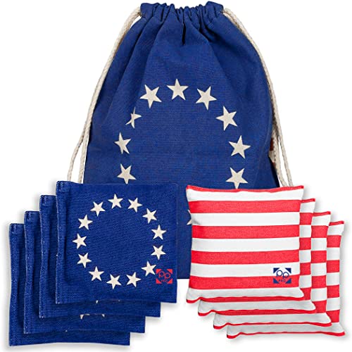Professional Cornhole Bags - Set of 8 Regulation All Weather Double Sided - Sticky Side/Slick Side Bean Bags for Pro Corn Hole Game - color: Betsy Ross Vintage American Flag
