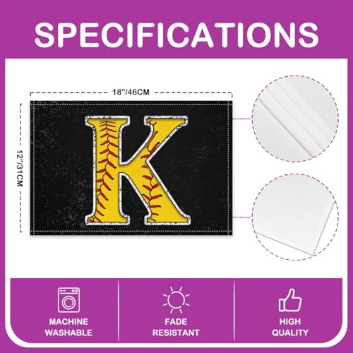 Erosebridal Initial Placemats 12x18 inch Set of 4 Boys Monogrammed Place Mats | Yellow Letter K Table Place Mats Softball Accessories Oil Proof Washable Placemats - color: Yellow K