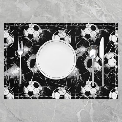 Erosebridal Soccer Placemats Set of 4 12x18 Grunge Sports Place Mat for Kids Teens Men Comforter Geometric Football Ball Game Black White Cover Heat Resisting Table Mats - color: Black White