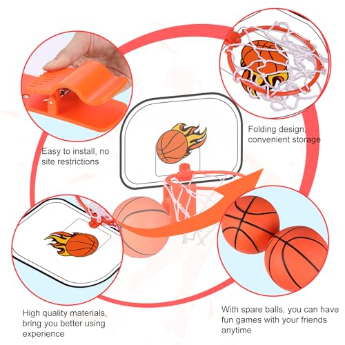 Honoson 3 Sets Indoor Trash Can Basketball Game Set Includes 3 Mini Clip on Basketball Hoop with Backboard 6 Inflatable Ball Pump Office Decompression Toy Birthday Gift Back to School(Vibrant) - color: Orange