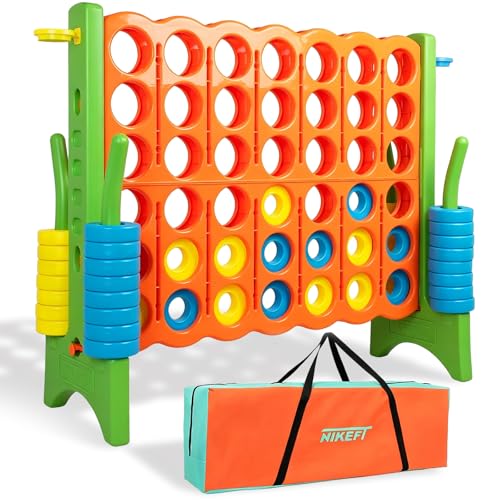 Giant 4 in a Row Game with Quick-Release Slider & Cup Holders, 43" Tall x 46.5" Wide Jumbo Yard Game, 46 Rings & Heavy-Duty Carrying Bag, Perfect for Parties and Camping - color: Orange+Green