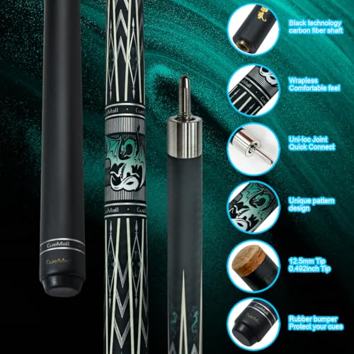 CueMall 58" 2-Piece Billiard Pool Cue Sticks,12.5mm Fiberglass Graphite Composite Billiard Cue Sticks,19oz Pool Sticks Tacos de billar for Adults Men/Women, House or Commercial/Bar Use - color: CueMall-E