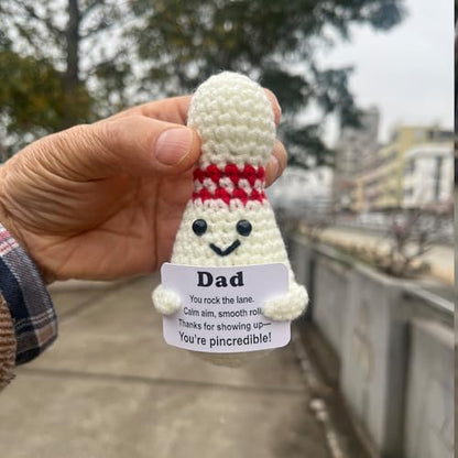 Bowling Accessories Crochet Gifts, Emotional Support Bowling Pin Office Desk Decor Decorations for Women Men (Dad) - style: Dad
